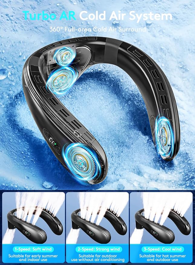Neck Air Conditioner Portable, 360° Upward & Downward Back Airflow, Large Cooling Plate & NTC Control, 6000mAh Bladeless