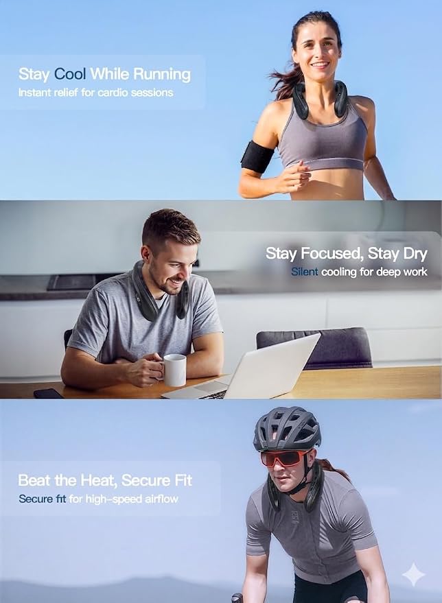 Neck Air Conditioner Portable, 360° Upward & Downward Back Airflow, Large Cooling Plate & NTC Control, 6000mAh Bladeless