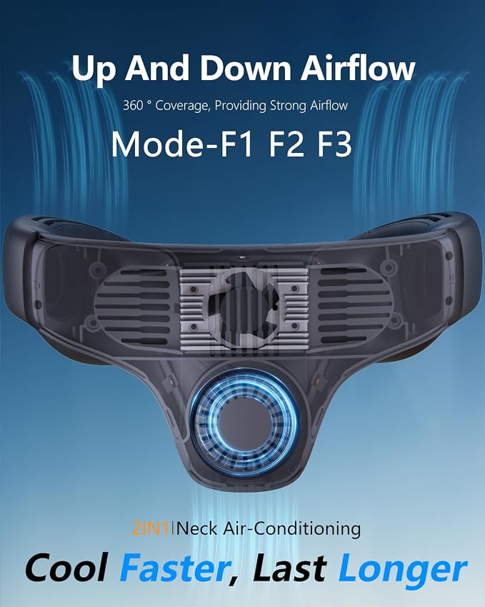 Neck Air Conditioner with 6 Adjustable levels,Cooling Neck Fan Support 360°Airflow and Cooling Plate,5200mAh Portable