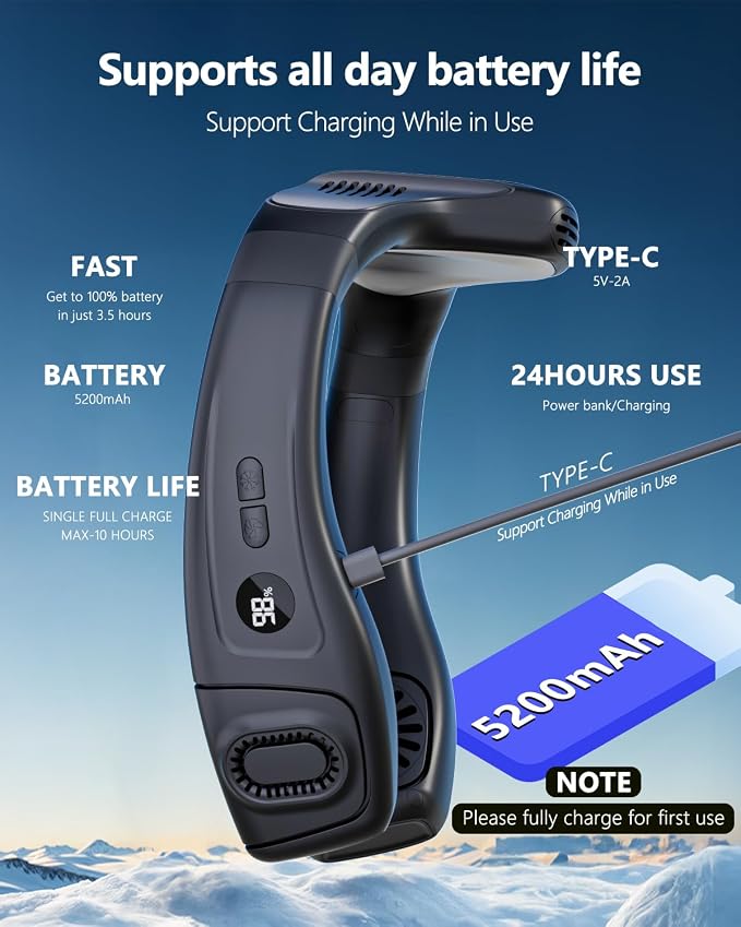 Neck Air Conditioner with 6 Adjustable levels,Cooling Neck Fan Support 360°Airflow and Cooling Plate,5200mAh Portable