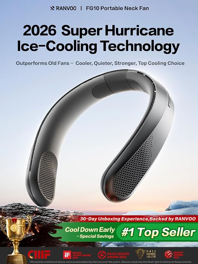 Neck Fan, 120° Adjustable-width Portable Fan, 360° Cooling Neck Fans, 16H Battery Powered Fan, 3 speeds Personal Fans