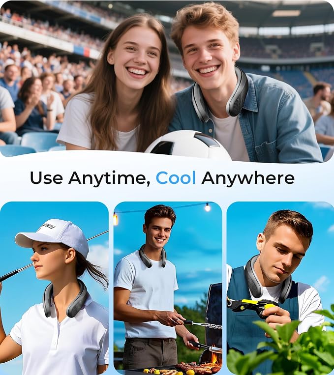 Neck Fan, 120° Adjustable-width Portable Fan, 360° Cooling Neck Fans, 16H Battery Powered Fan, 3 speeds Personal Fans