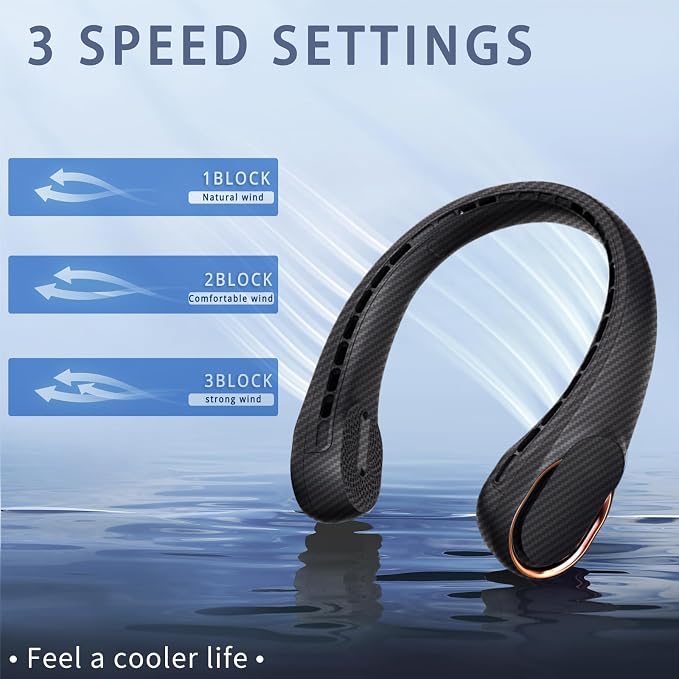 Neck Fan, Bladeless Neck Fan, 4000 mAh Rechargeable Personal Fan, 360° Hands Free Wearable Fan, 3 Speeds Adjustable,Faster