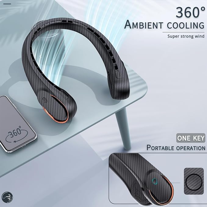 Neck Fan, Bladeless Neck Fan, 4000 mAh Rechargeable Personal Fan, 360° Hands Free Wearable Fan, 3 Speeds Adjustable,Faster