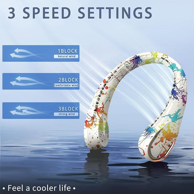 Neck Fan, Bladeless Neck Fan, USB Rechargeable Personal Fan, 4000 mAh Battery Operated Wearable Fan, 3 Speeds