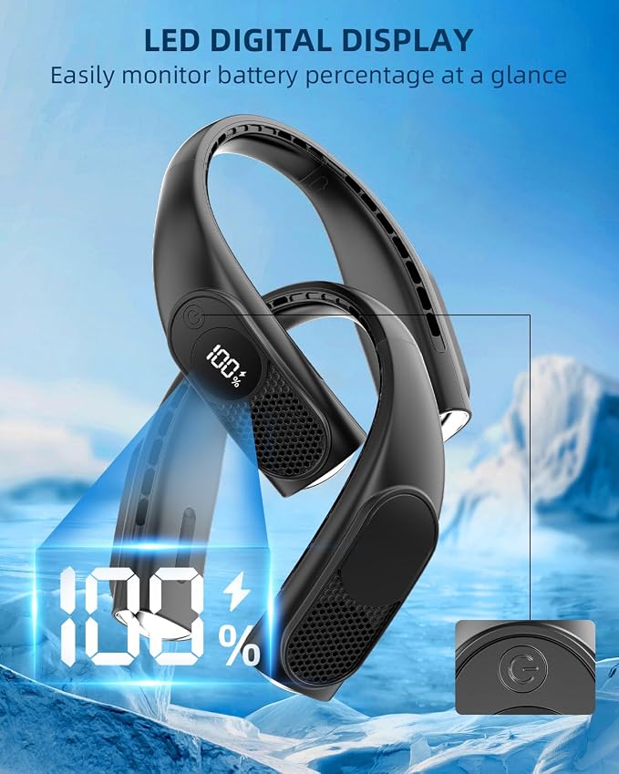 Neck Fan, Bladeless Wearable Hands-Free Portable Fan, 5200mAh Rechargeable, 360° Cooling with 3 Speeds, Ultra-Quiet Personal