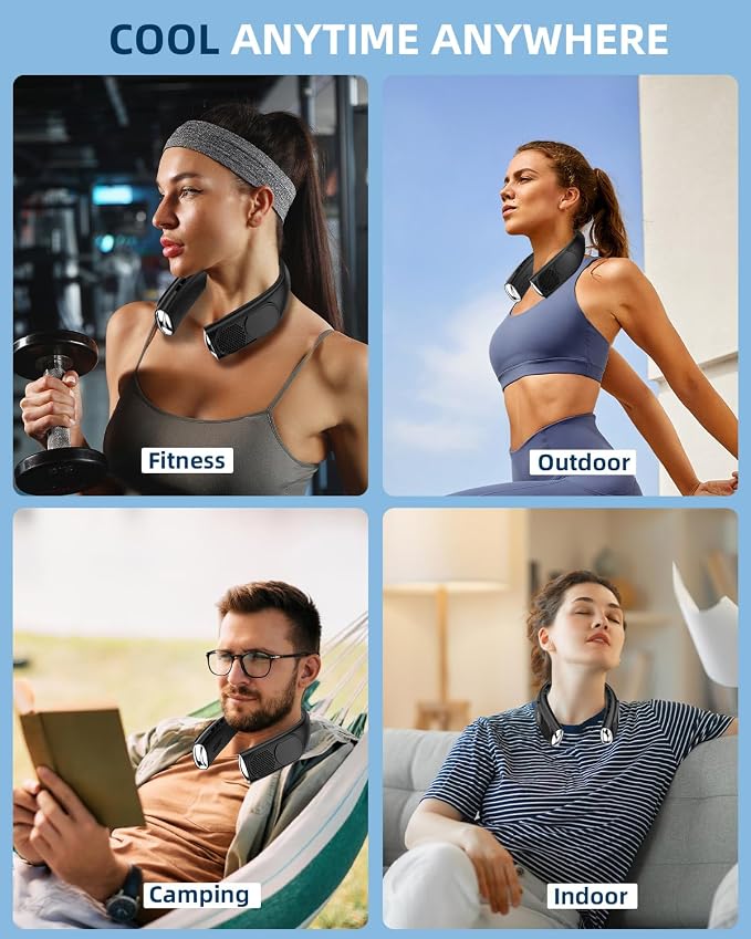 Neck Fan, Bladeless Wearable Hands-Free Portable Fan, 5200mAh Rechargeable, 360° Cooling with 3 Speeds, Ultra-Quiet Personal