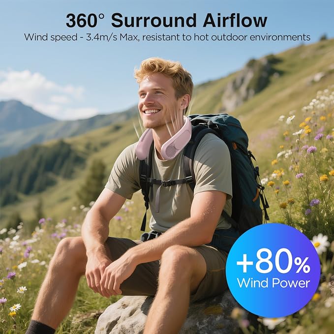 Neck Fan, Hands Free Bladeless Neck Fans Portable Rechargeable, 6000 mAh Battery Operated Wearable Personal Fan, Cooling Neck