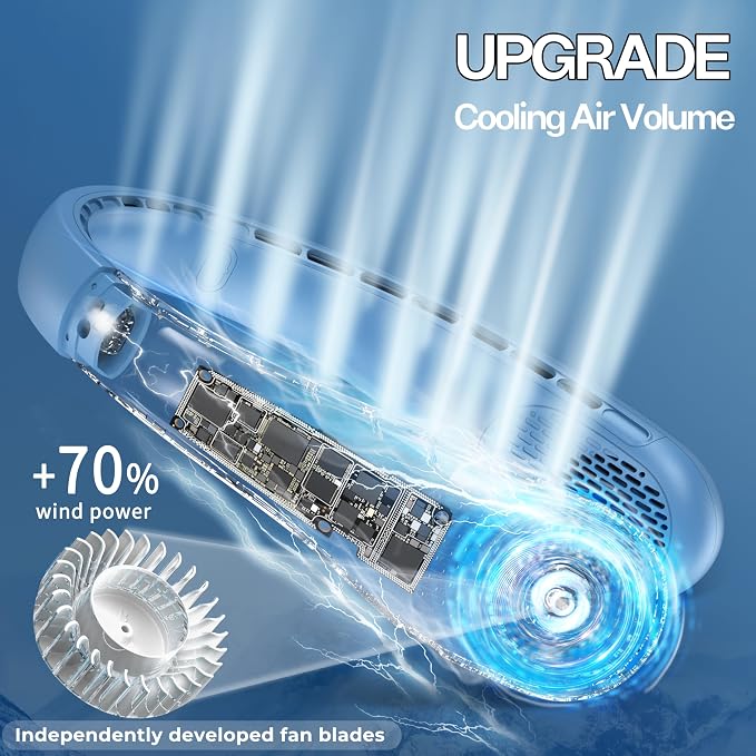Neck Fan, Portable Fan, Neck Fans Rechargeable, Upgraded LED Display, 4000 mAh Battery Operated, 3 Speeds Adjustable Personal
