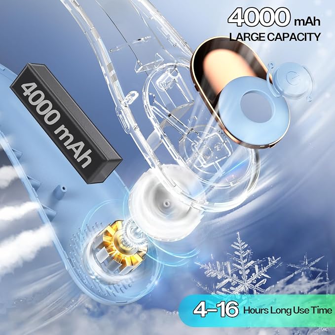 Neck Fan, Portable Fan, Neck Fans Rechargeable, Upgraded LED Display, 4000 mAh Battery Operated, 3 Speeds Adjustable Personal