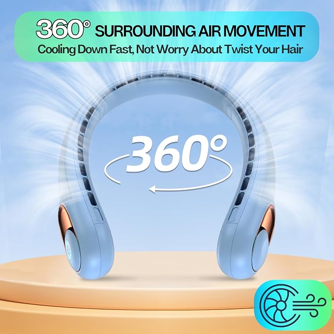 Neck Fan, Portable Fan, Neck Fans Rechargeable, Upgraded LED Display, 4000 mAh Battery Operated, 3 Speeds Adjustable Personal