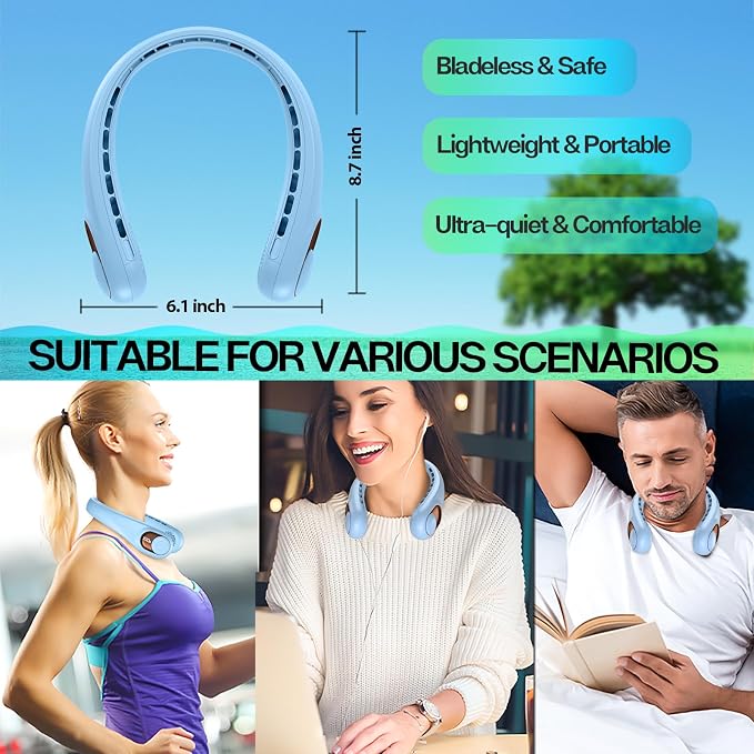 Neck Fan, Portable Fan, Neck Fans Rechargeable, Upgraded LED Display, 4000 mAh Battery Operated, 3 Speeds Adjustable Personal
