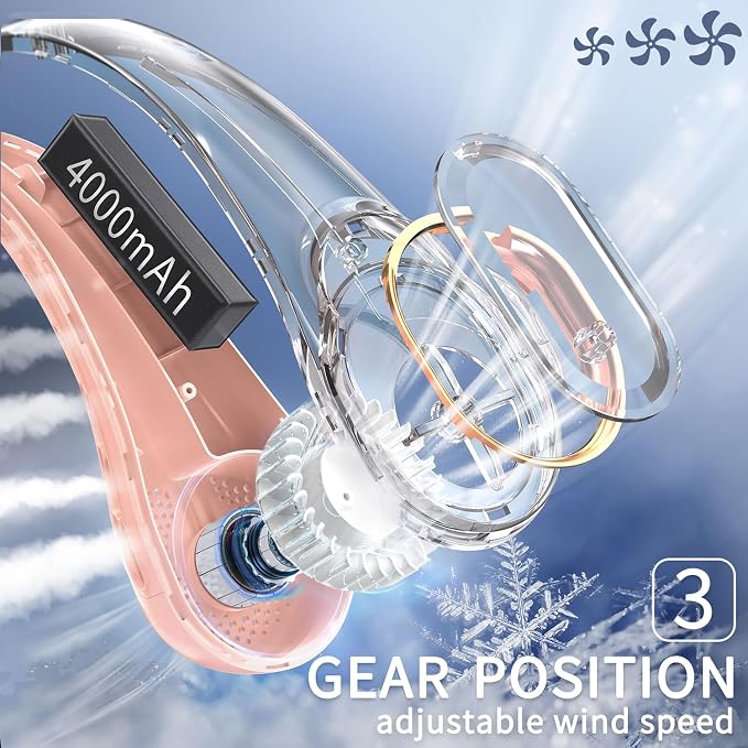 Neck Fan, Portable Personal Fan Strong Wind, 4000mAh, Air Volume,360° Cooling, No Hair Twisting, Air Volume On 2 Sides