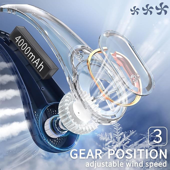 Neck Fan, Portable Personal Fan Strong Wind, 4000mAh, Air Volume,360° Cooling, No Hair Twisting, Air Volume On 2 Sides