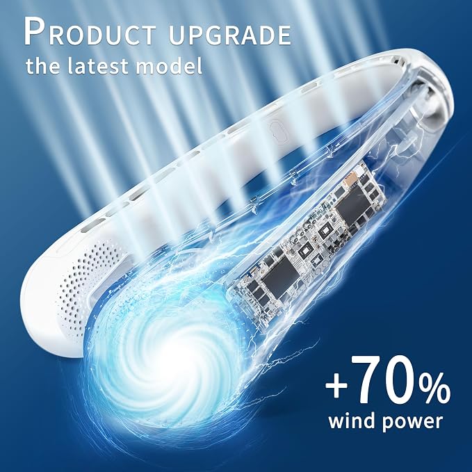 Neck Fan, Portable Personal Fan Strong Wind, 4000mAh, Air Volume,360° Cooling, No Hair Twisting, Air Volume On 2, alternate