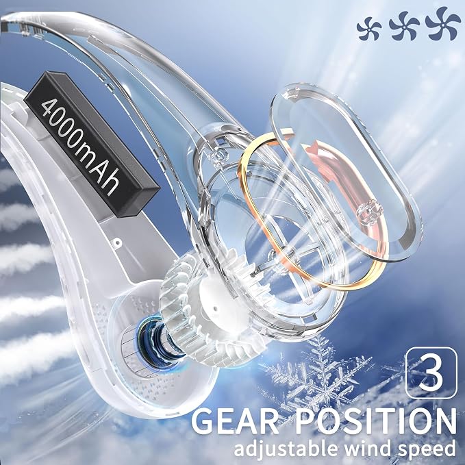 Neck Fan, Portable Personal Fan Strong Wind, 4000mAh, Air Volume,360° Cooling, No Hair Twisting, Air Volume On 2, alternate