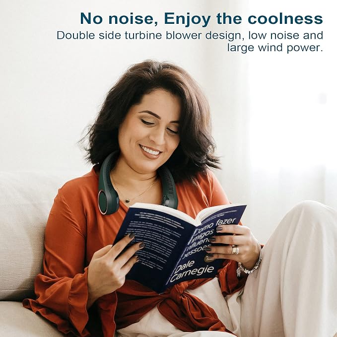 Neck Fan: Portable Personal Neck Cooling Rechargeable Bladeless Fan - Hands Free 3 Speed 4000 mAh Battery USB Operated