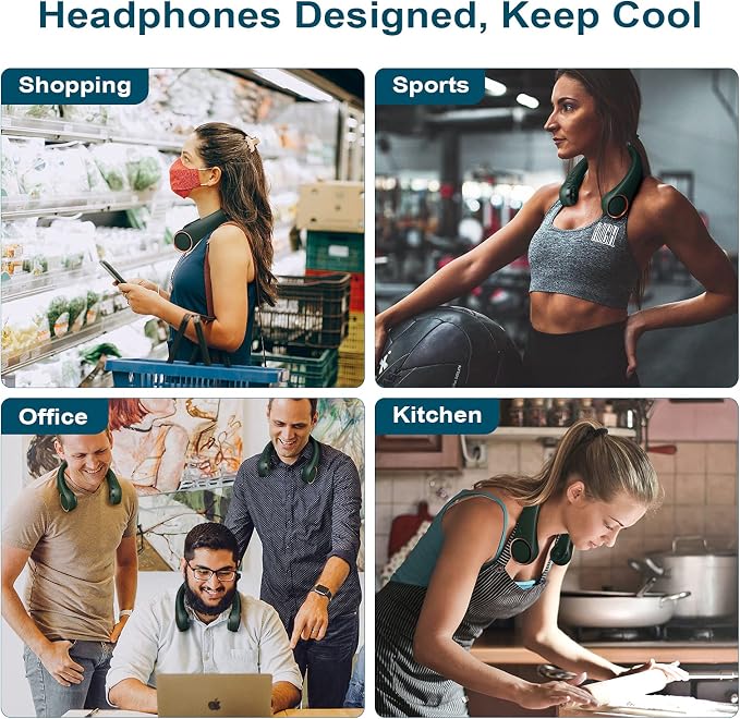 Neck Fan: Portable Personal Neck Cooling Rechargeable Bladeless Fan - Hands Free 3 Speed 4000 mAh Battery USB Operated