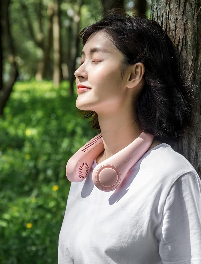 Neck Fan Portable, Personal Wearable Fan with Battery Rechargeable, Bladeless Travel Cooling Design with Powerful Wind, 3
