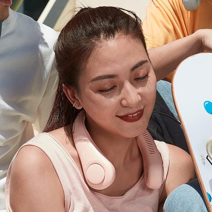 Neck Fan Portable, Personal Wearable Fan with Battery Rechargeable, Bladeless Travel Cooling Design with Powerful Wind, 3