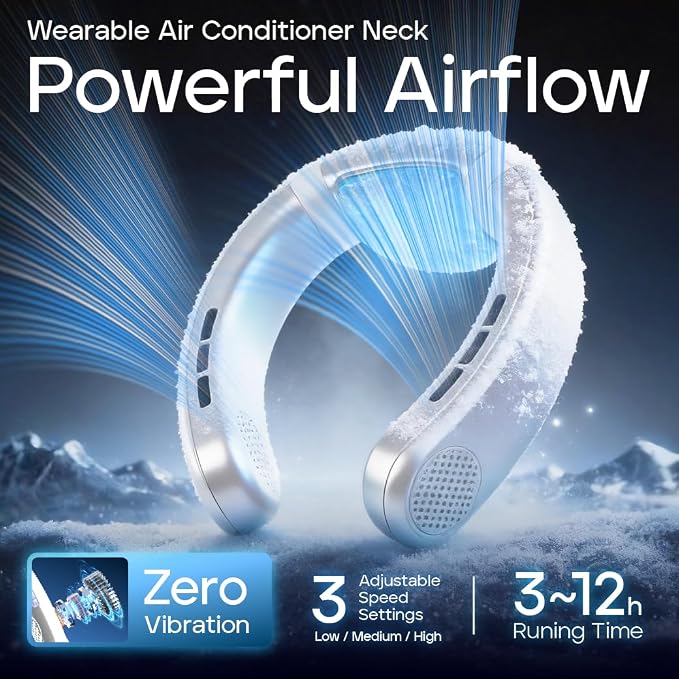Neck Fan Rechargeable with Semiconductor Cooling Plate, 7000mAh Portable Neck Air Conditioner 3+ Hours Battery, 360g