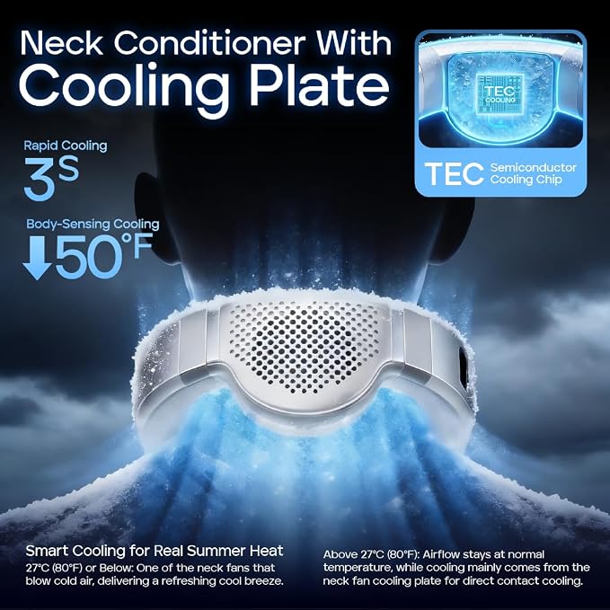 Neck Fan Rechargeable with Semiconductor Cooling Plate, 7000mAh Portable Neck Air Conditioner 3+ Hours Battery, 360g