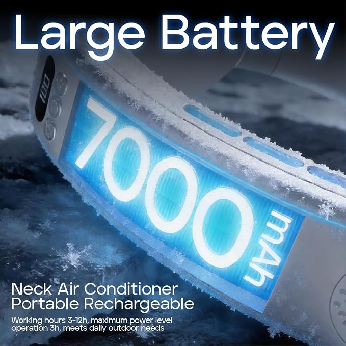 Neck Fan Rechargeable with Semiconductor Cooling Plate, 7000mAh Portable Neck Air Conditioner 3+ Hours Battery, 360g