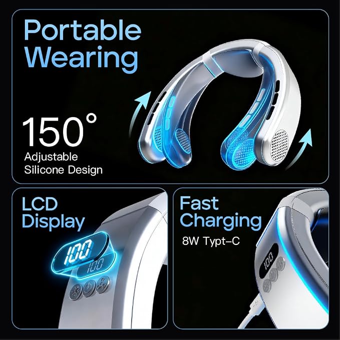 Neck Fan Rechargeable with Semiconductor Cooling Plate, 7000mAh Portable Neck Air Conditioner 3+ Hours Battery, 360g