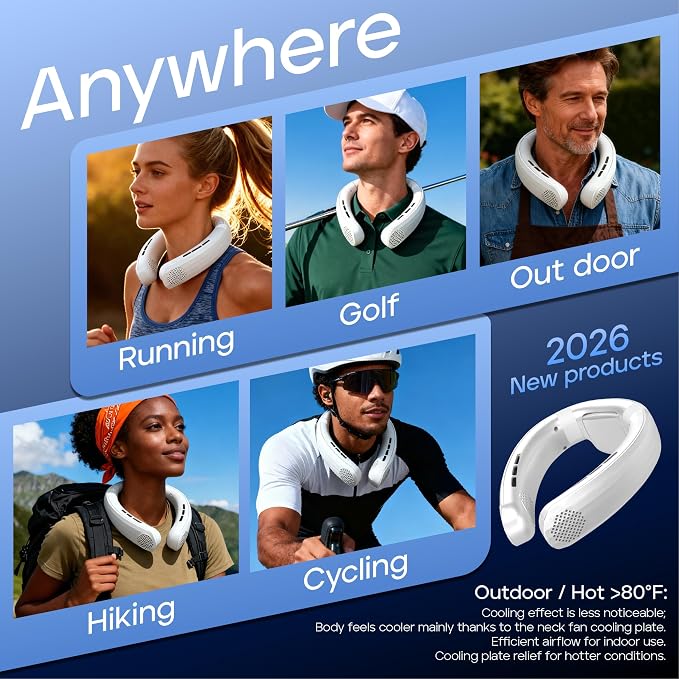 Neck Fan Rechargeable with Semiconductor Cooling Plate, 7000mAh Portable Neck Air Conditioner 3+ Hours Battery, 360g