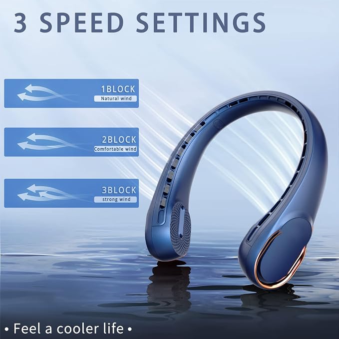 Neck Fan, USB Rechargeable Personal Fan, 4000 mAh Battery Operated, 3 Speeds Adjustable, Faster Cooling, Ultra Quiet