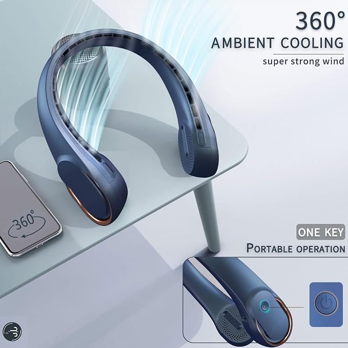 Neck Fan, USB Rechargeable Personal Fan, 4000 mAh Battery Operated, 3 Speeds Adjustable, Faster Cooling, Ultra Quiet