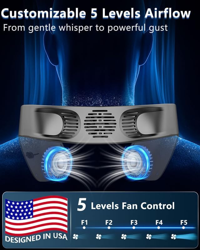 Neck Fans that Blow Cold Air Rechargeable,Quiet Leafless Hanging Neck Fan with Metal Cool Plates,Battery Operated Neck Ac