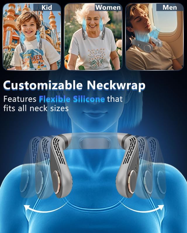 Neck Fans that Blow Cold Air Rechargeable,Quiet Leafless Hanging Neck Fan with Metal Cool Plates,Battery Operated Neck Ac