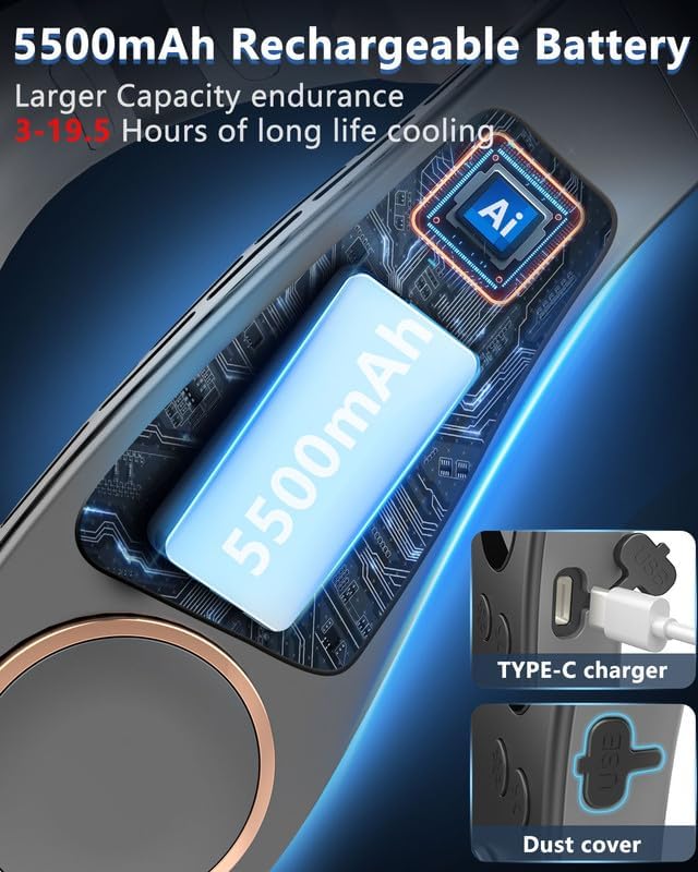 Neck Fans that Blow Cold Air Rechargeable,Quiet Leafless Hanging Neck Fan with Metal Cool Plates,Battery Operated Neck Ac