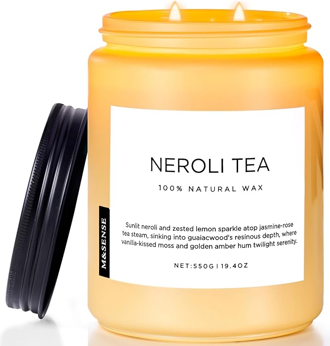 Neroli Tea Scented Candle, 19.4oz 110 Hours Long Lasting Burn 2 Wick made from natural materials Natural Soy Wax Candle