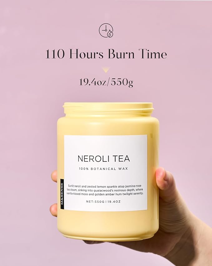 Neroli Tea Scented Candle, 19.4oz 110 Hours Long Lasting Burn 2 Wick made from natural materials Natural Soy Wax Candle