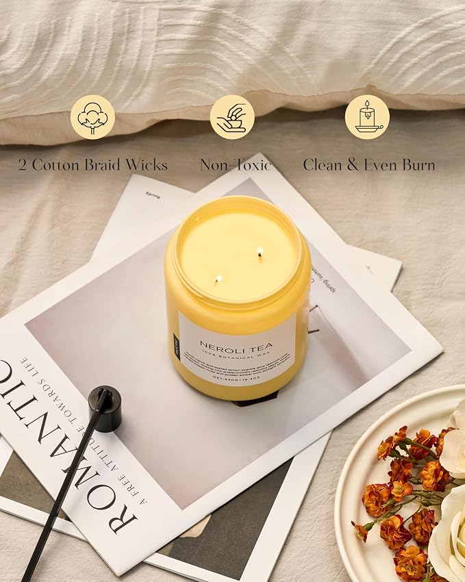 Neroli Tea Scented Candle, 19.4oz 110 Hours Long Lasting Burn 2 Wick made from natural materials Natural Soy Wax Candle