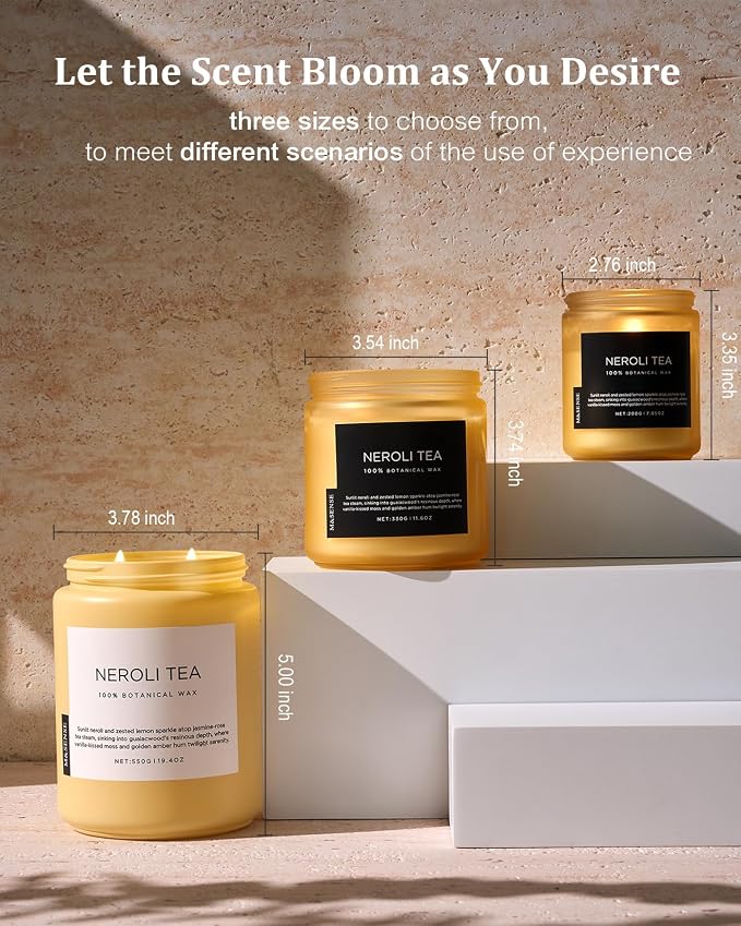 Neroli Tea Scented Candle, 19.4oz 110 Hours Long Lasting Burn 2 Wick made from natural materials Natural Soy Wax Candle