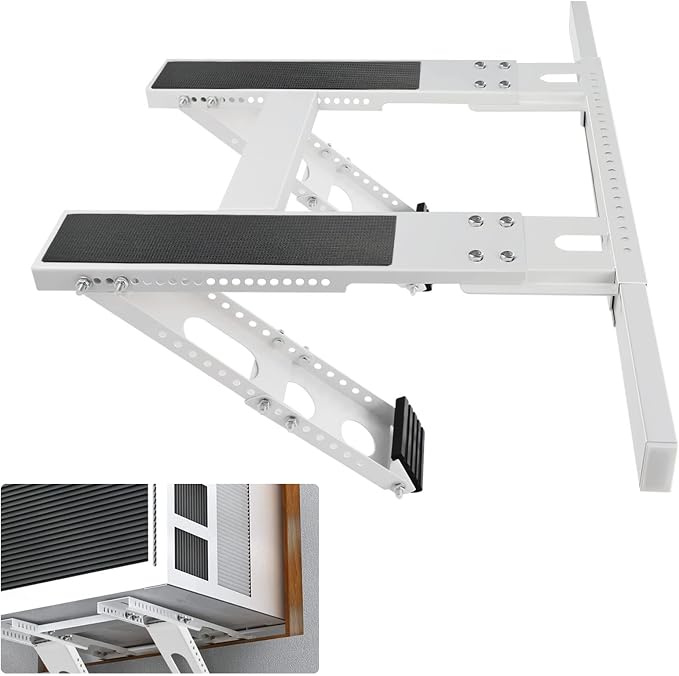 No-Drill Window AC Bracket, Adjustable Support for Single/Double Hung Windows, Heavy Duty Epoxy-Coated Steel Holds 300lbs