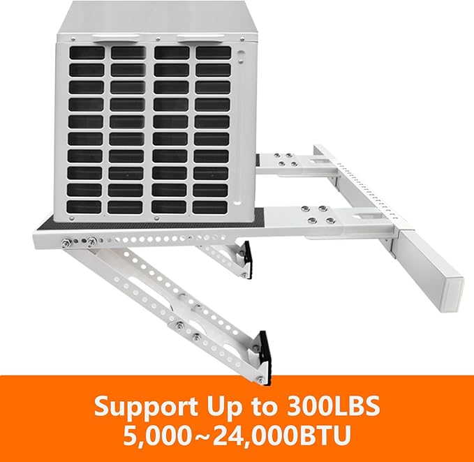 No-Drill Window AC Bracket, Adjustable Support for Single/Double Hung Windows, Heavy Duty Epoxy-Coated Steel Holds 300lbs