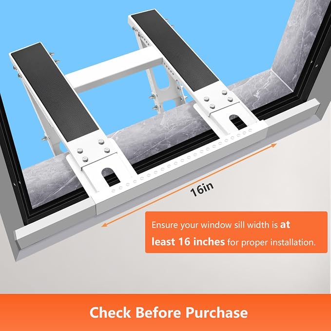 No-Drill Window AC Bracket, Adjustable Support for Single/Double Hung Windows, Heavy Duty Epoxy-Coated Steel Holds 300lbs
