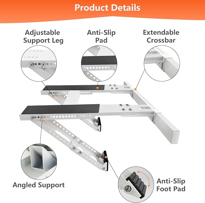 No-Drill Window AC Bracket, Adjustable Support for Single/Double Hung Windows, Heavy Duty Epoxy-Coated Steel Holds 300lbs