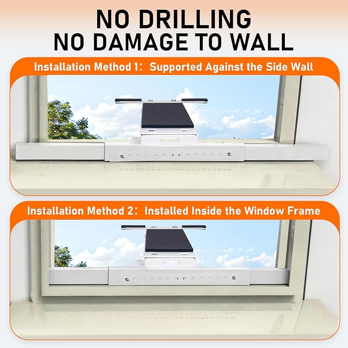No Drill Window AC Bracket, Single Arm Support for Small Windows, Holds Up to 165 lbs, Adjustable Indoor Installation for
