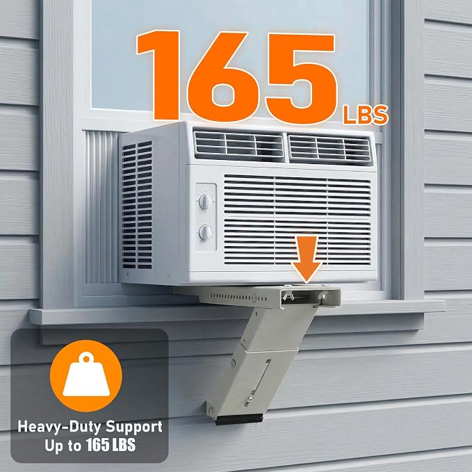 No Drill Window AC Bracket, Single Arm Support for Small Windows, Holds Up to 165 lbs, Adjustable Indoor Installation for