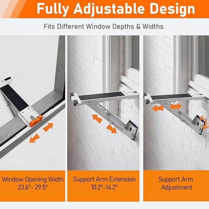 No Drill Window AC Bracket, Single Arm Support for Small Windows, Holds Up to 165 lbs, Adjustable Indoor Installation for