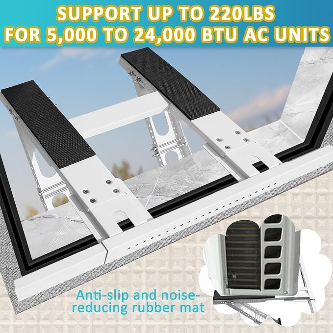 No Drilling Air Conditioner Bracket Adjustable Universal Window AC Support Bracket for Single/Double Hung Windows Heavy Duty