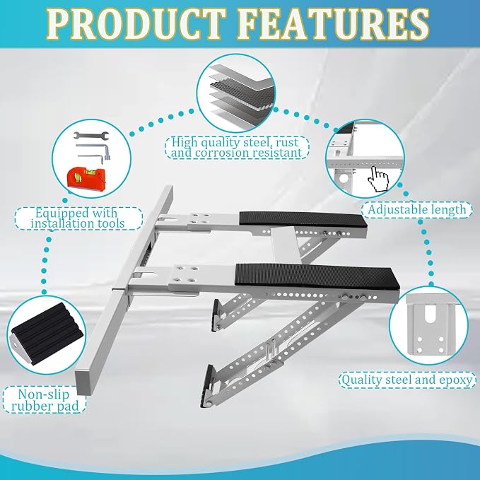 No Drilling Air Conditioner Bracket Adjustable Universal Window AC Support Bracket for Single/Double Hung Windows Heavy Duty