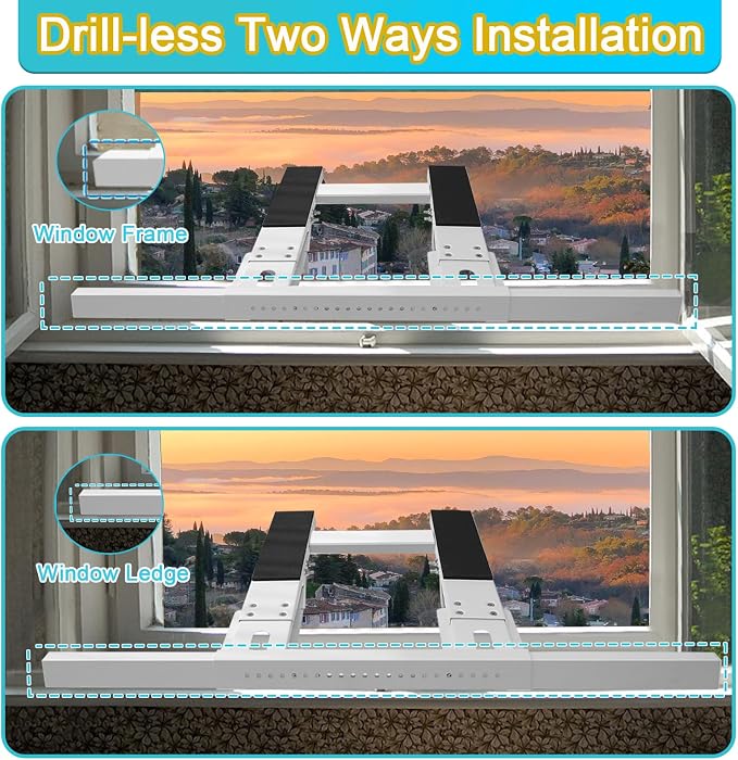No Drilling Air Conditioner Bracket Adjustable Universal Window AC Support Bracket for Single/Double Hung Windows Heavy Duty