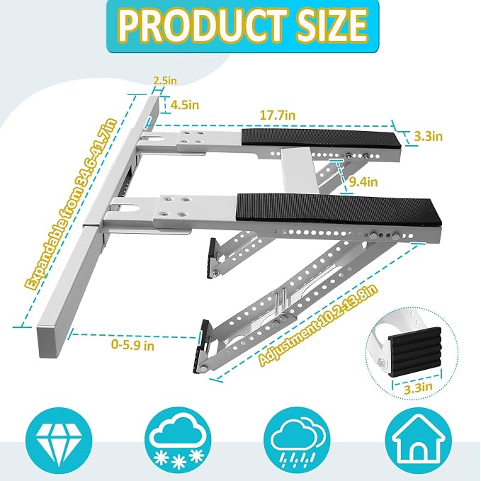 No Drilling Air Conditioner Bracket Adjustable Universal Window AC Support Bracket for Single/Double Hung Windows Heavy Duty