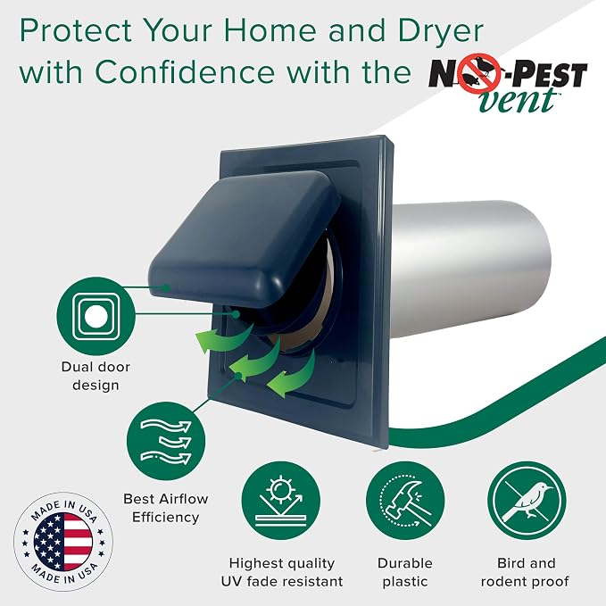 Exclusive Dual Door Dryer Vent Cover Outdoor 4 inch or Bathroom fan, Made in USA w Highest UV Resistant Plastic